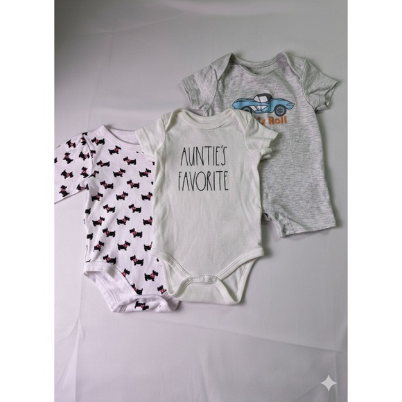 Rae Dunn Other - Lot of 3 Rae Dunn Duck Duck Goose HB Baby Bodysuits 3-6 Months Scottie Dog Car